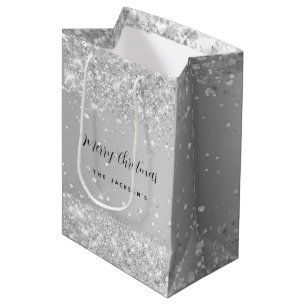 Christmas silver sparkles name medium gift bag