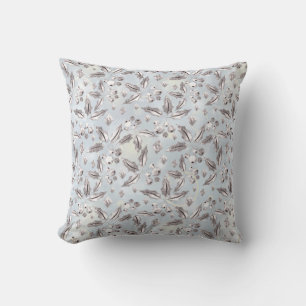 Christmas, silver twigs, white, snowflakes, winter cushion