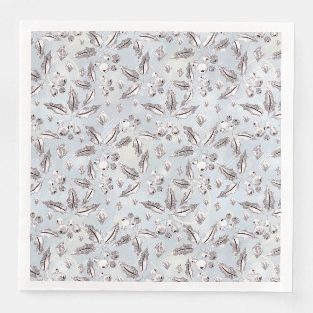 Christmas, silver twigs, white, snowflakes, winter napkin (Front)