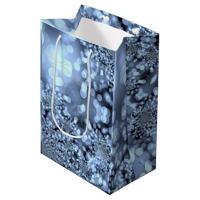 Christmas Silvery Blue Snowflake Medium Gift Bag (Front Angled)