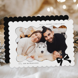 Christmas Simple Bow Black and White Photo Holiday Card