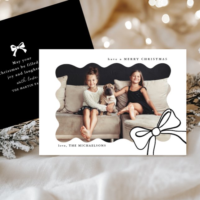Christmas Simple Bow Black and White Photo Holiday Card (Creator Uploaded)