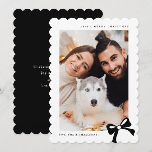 Christmas Simple Bow Black and White Photo Holiday Card
