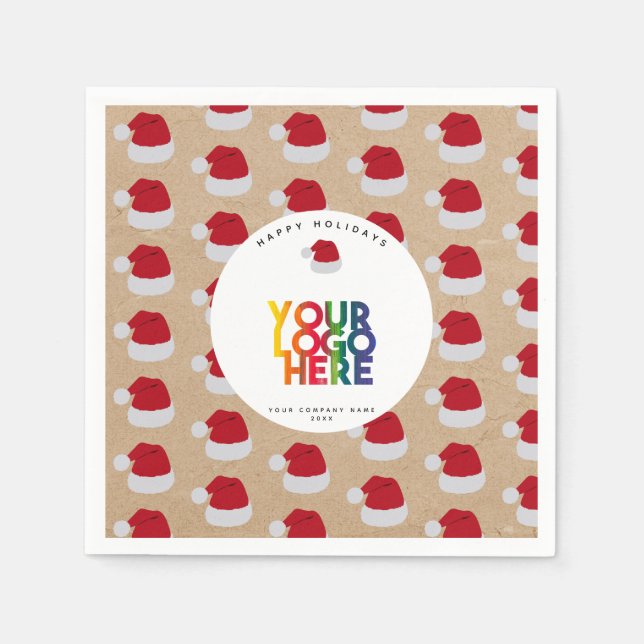 Christmas Simple Business Logo Santa Hat Kraft  Napkin (Front)