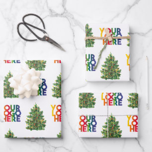 Christmas Simple Business Logo Vintage Xmas Tree  Wrapping Paper Sheet