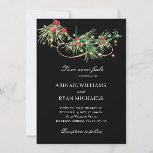 Christmas Simple Floral on Black Christian Wedding Invitation