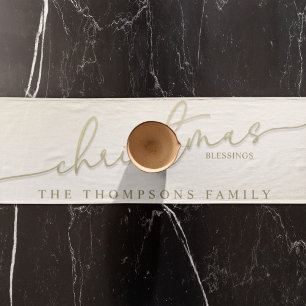 Christmas Simple Gold Calligraphy Script Blessings Short Table Runner