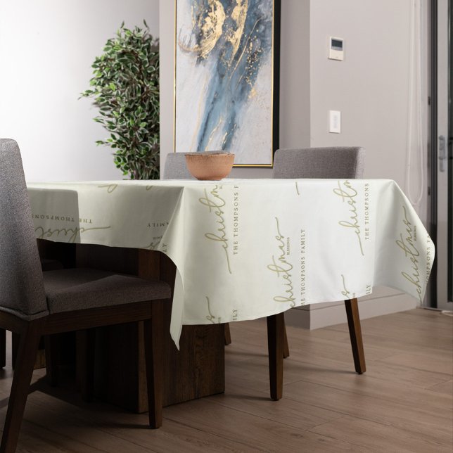 Christmas Simple Gold Calligraphy Script Blessings Tablecloth (Merry Christmas holiday gold calligraphy script table cloth)