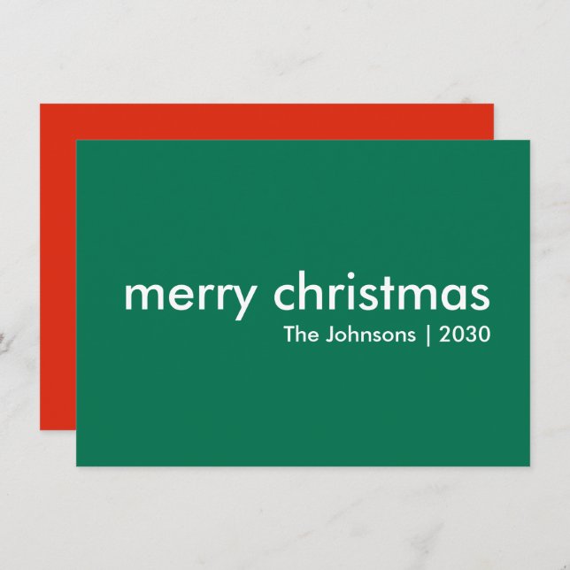 Christmas Simple | Green Modern Minimal Stylish Holiday Card (Front/Back)