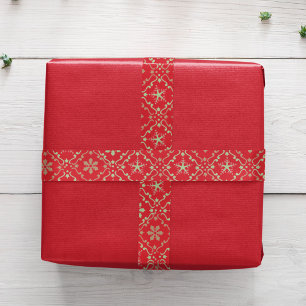 Christmas Simple Green Snowflake Pattern Red Satin Ribbon