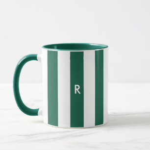 Christmas Simple Green Striped Monogram Initial Mug