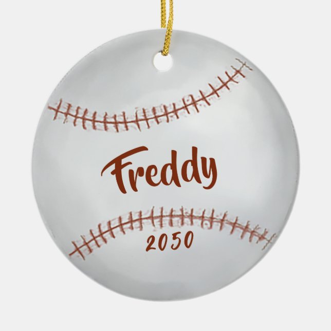 Christmas Simple Holiday Photo Baseball Sports Ceramic Ornament (Front)