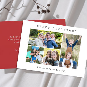 Christmas Simple Modern Typewriter 4 Photo Collage Holiday Card