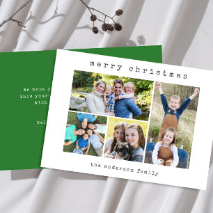 Christmas Simple Modern Typewriter 4 Photo Collage Holiday Card