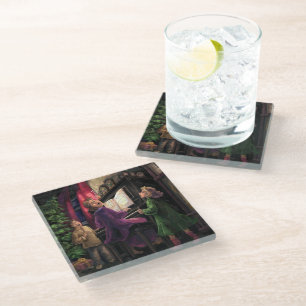 Christmas Sing Along Painting Glass Coaster