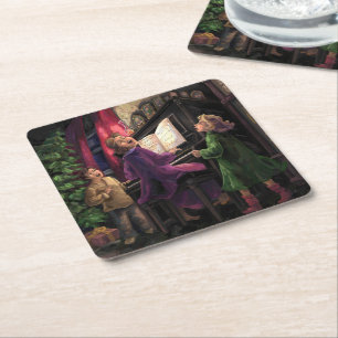Christmas Sing Along Painting Square Paper Coaster