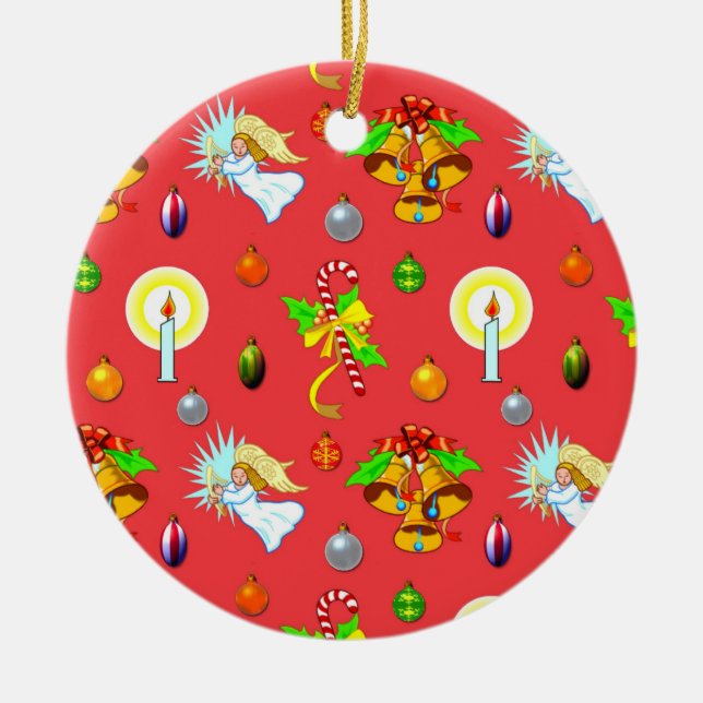 Christmas - Singing Angels & Golden Bells Ceramic Tree Decoration (Front)