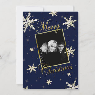 CHRISTMAS - SINGLE PHOTO - SNOWFLAKES - NAVY/GOLD HOLIDAY CARD