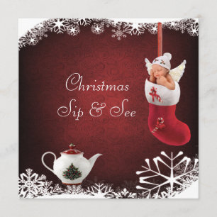 Christmas Sip & See Baby & Teapot Baby Shower Invitation