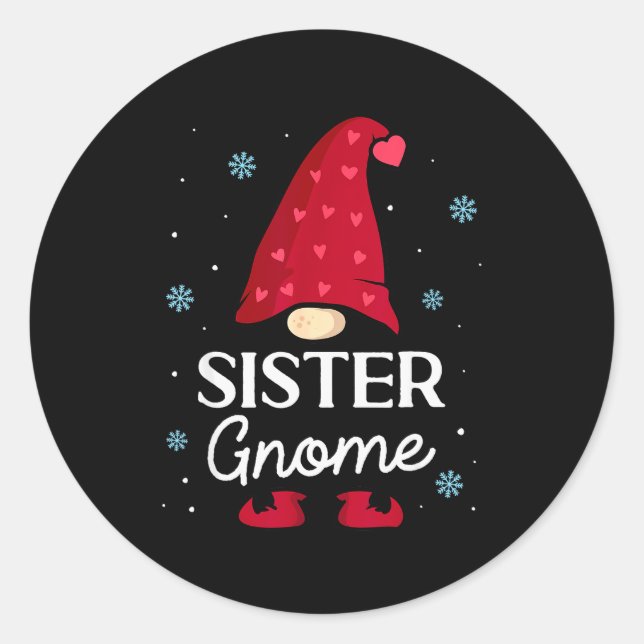 Christmas Sister Gnome Dwarf Garden Gnome Family  Classic Round Sticker (Front)