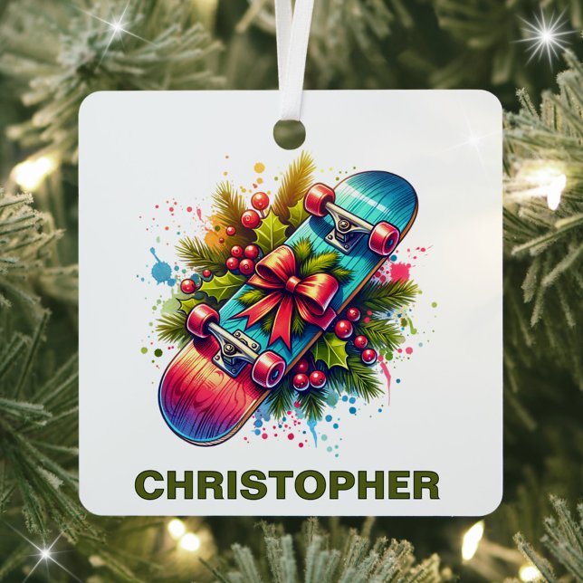 Christmas Skateboard Enthusiast Custom Name Metal Tree Decoration (Creator Uploaded)