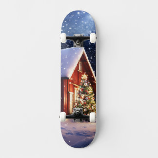 Christmas Skateboard with Cozy Holiday Home and Ch