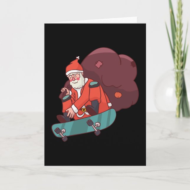 Christmas skateboarding Santa Card (Front)