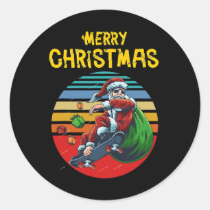 Christmas Skateboarding Santa Skater Funny Christm Classic Round Sticker