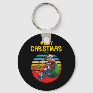 Christmas Skateboarding Santa Skater Funny Christm Key Ring