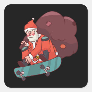 Christmas skateboarding Santa Square Sticker