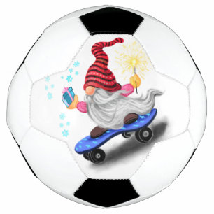 Christmas Skater Gnome with Gift Soccer Ball