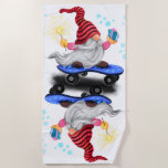 Christmas Skater Gnomes with Gift Beach Towel<br><div class="desc">Beach Towels with Happy Skater Gnome with Gifts and Sparkler - Funny - Merry Christmas Cartoon Drawing - Choose / Add Your Unique Text / Font / Colour - Make Your Special Beach Towel Gift - Resize and move or remove and add elements / image with customisation tool ! -...</div>