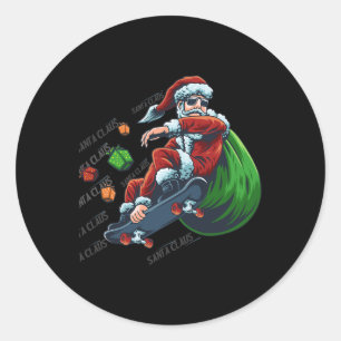 Christmas Skater Skateboarding Xmas Santa Claus Ma Classic Round Sticker