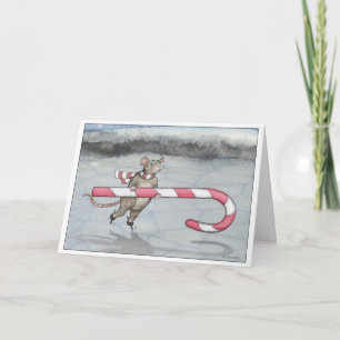 Christmas Skating Candy Cane Mouse Card