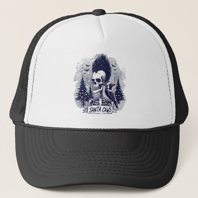 Christmas Skeleton and Raven Santa Caws  Trucker Hat (Front)