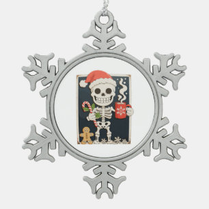 Christmas Skeleton Coffee Hot Chocolate Xmas Snowflake Pewter Christmas Ornament
