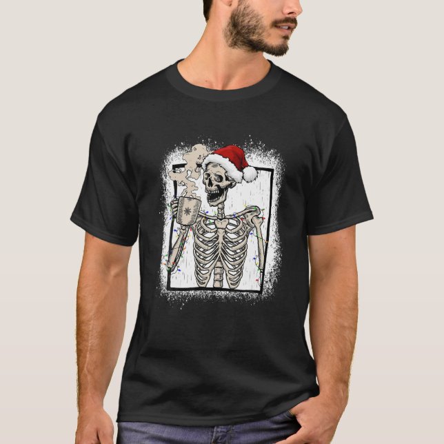 Christmas Skeleton Coffee Vintage Retro Funny T-Shirt (Front)