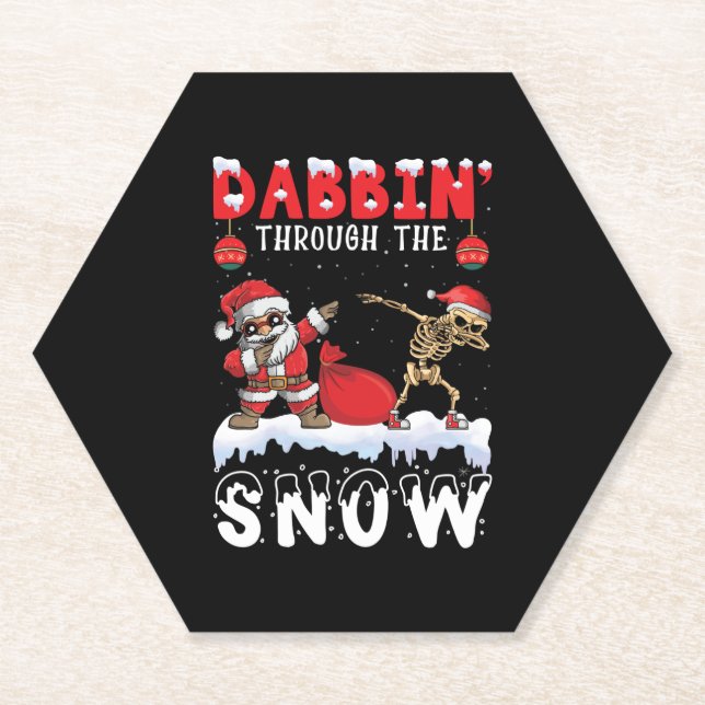 Christmas Skeleton Dab   Paper Coaster (Front)