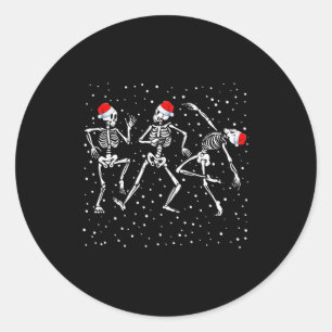Christmas Skeleton Dancing Funny Xmas  Classic Round Sticker