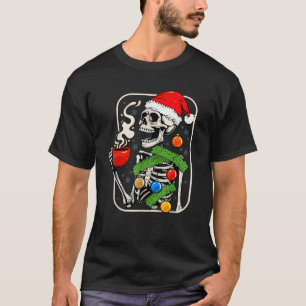 Christmas Skeleton Drinking Coffee Lover Lights Xm T-Shirt