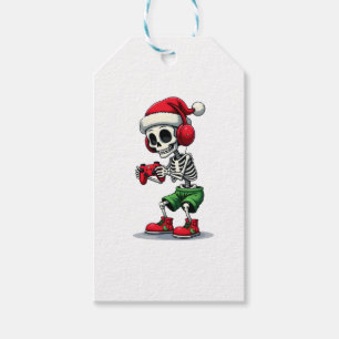 Christmas skeleton Gamer Pajamas xmas skull gaming Gift Tags