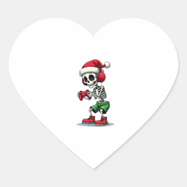 Christmas skeleton Gamer Pajamas xmas skull gaming Heart Sticker (Front)