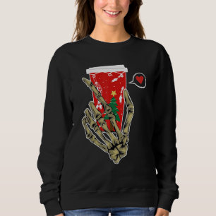Christmas Skeleton Hand Drinking Coffee Latte Paja Sweatshirt