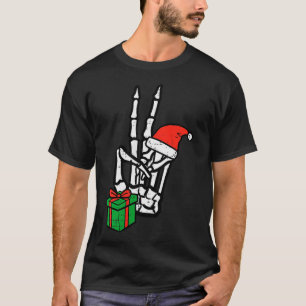 Christmas Skeleton Hand Peace Cket Xmas Men Women T-Shirt