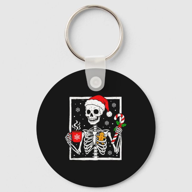 Christmas Skeleton Hat Santa Coffee Candy Cane Xma Key Ring (Front)