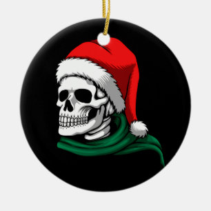 Christmas Skeleton Head on a  Ceramic Ornament