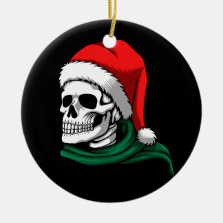 Christmas Skeleton Head on a  Ceramic Ornament