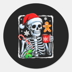 Christmas Skeleton Hot Chocolate Funny Xmas Men Wo Classic Round Sticker