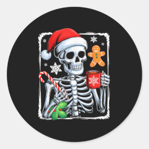 Christmas Skeleton Hot Chocolate Funny Xmas Men Wo Classic Round Sticker