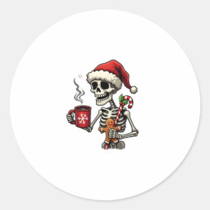 Christmas Skeleton Hot Chocolate Xmas Men Women Ki Classic Round Sticker